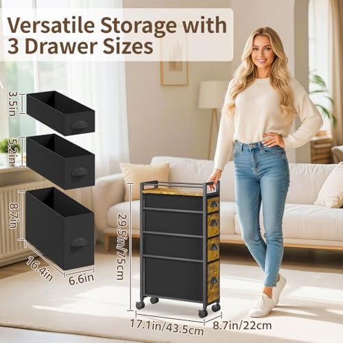 LASZOLA Narrow Cabinet Slim Storage Cart for Bathroom Small Space, Brown - Image 2