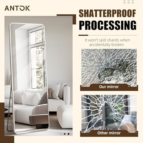 Antok Over The Door Mirror Full Length, 49'' x 14''Wall Mounted Hanging Mirror, Aluminum Alloy Frame, Shatterproof Glass, No Drill Installation for Bedroom, Closet, Bathroom, Dorm, Round Corner, White - Image 3