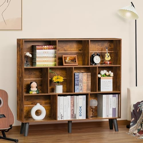 LEYAOYAO 10 Cube Bookshelf, Mid-Century Modern Book Shelf with Legs, Brown - Image 5