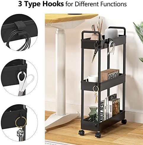 SOLEJAZZ Slim Rolling Storage Cart Skinny Bathroom Organizer, 3 Tier, Black - Image 3