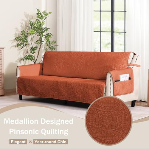 Quilted Grand Sofa Covers Washable, Couch Cover for Grand Sofa, Soft Cozy Couch Protector for 4 Cushion Couch, Oversized Grand Sofa Slipcovers Water-Repellent (Grand Sofa 88", Burnt Orange) - Image 2