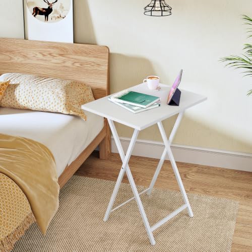 HOOBRO Folding TV Tray Tables, Set of 2 Side Table for Small Space, Industrial Snack Tables for Eating at Couch, Stable Metal Frame, Easy Assembly, Space Saving, White WW25BZ01N1 - Image 4