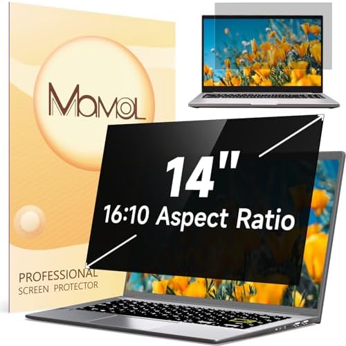 Mamol Laptop Privacy Screen 14 Inch for HP/Dell/Acer/Samsung/Asus/Lenovo/Toshiba, Removable 16:10 Aspect Privacy Filter Screen Protector, Anti Glare Blue Light Laptop Screen Shield 14 in by Mamol