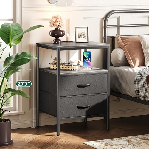 Huuger Night Stand with Charger Station, 27.7 Inch Tall Nightstand - Image 2