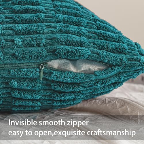 Pack of 2 Corduroy Decorative Throw Pillow Covers 18x18 Inch, Turquoise - Image 3