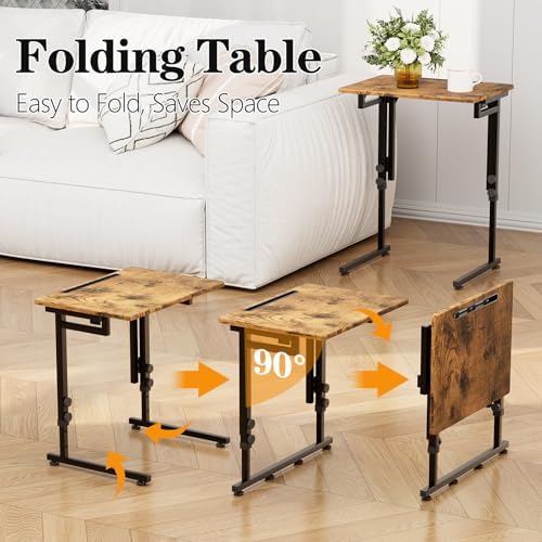 Adjustable Folding TV Tray, C-Shaped Foldable Table for Couch, Brown - Image 5