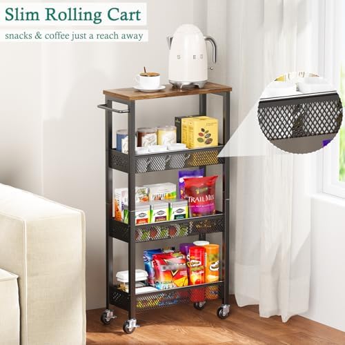 XYZLVSI Utility Slim Storage Cart, 4 Tier Kitchen Narrow Shelf on Wheels - Image 5