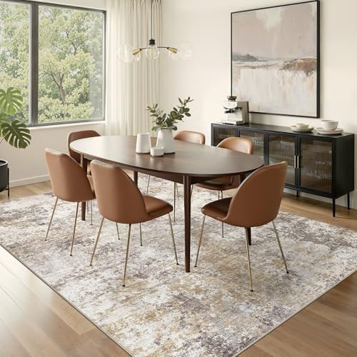 Nakagishi 10X14 Area Rugs for Living Room: Washable Modern Abstract Rug with Non-Slip Silicone Backing Low Pile Soft Carpet for Bedroom & Dining Decor Ideal for Families with Kids and Pets-Brown - Image 5