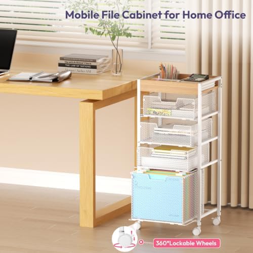 SWTYMIKI Rolling File Cart with Drawers - 5 Tier Art Craft Rolling Organizer Cart - Office Storage &Organization, Mobile Metal File Cabinet for Office and Home White - Image 5