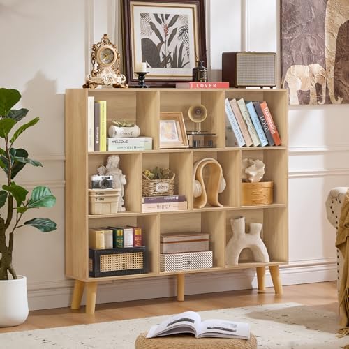 LEYAOYAO 10 Cube Bookshelf,Mid-Century Modern Bookcase with Legs,Light Wood - Image 6
