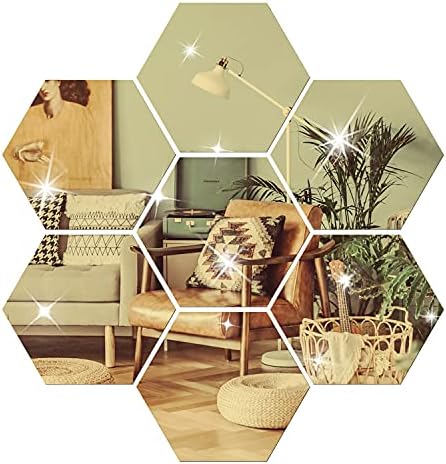 DIY Wall Decals Acrylic Mirror Sticker Set 12 Pcs, Hexagon Mirror Wall Stickers for Living Room Bedroom Decor (Gold) by NAILDOKI