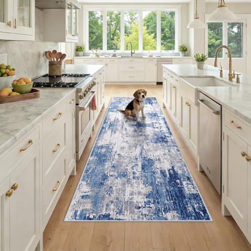 RELEANY Washable Runner 3'x8' Abstract Area Rug for Hallway Blue Gray by RELEANY