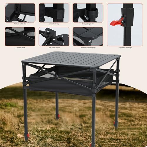 Nice C Aluminum Square Adjustable Height Camping Folding Table (16'' Small) - Image 3