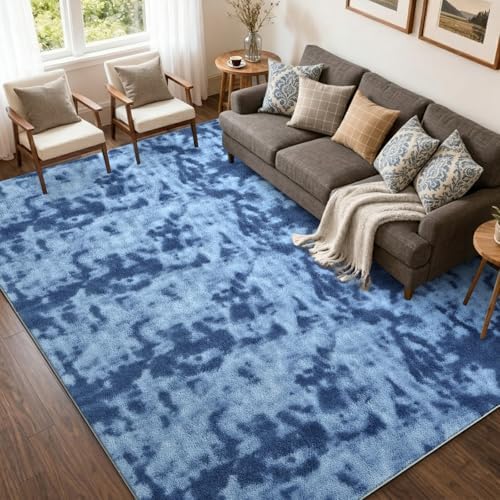 5x7 Tie-dye Teal Area Rug Non-Slip Washable Soft for Living Room Bedroom by FinRe%CC%80cHome