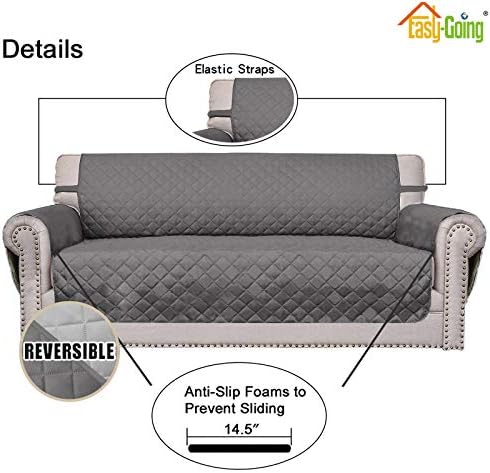 Easy-Going Sofa Slipcover Reversible Loveseat Sofa Cover Couch Cover for 2 Cushion Couch Furniture Protector with Elastic Straps for Pets Kids Dog Cat (Oversized Loveseat, Gray/Light Gray) - Image 3