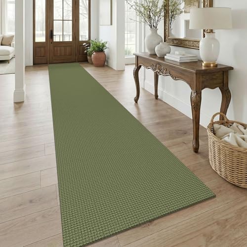 KOZYFLY 3x18 Runners Rugs for Hallway, Extra Long Washable Runner Rug, Non Slip Rubber Backed Kitchen Runner, Cotton Entryway Rug, Floor Carpet for Entry, Aisle, Hall, Olive Green/Earthy Green by KOZYFLY