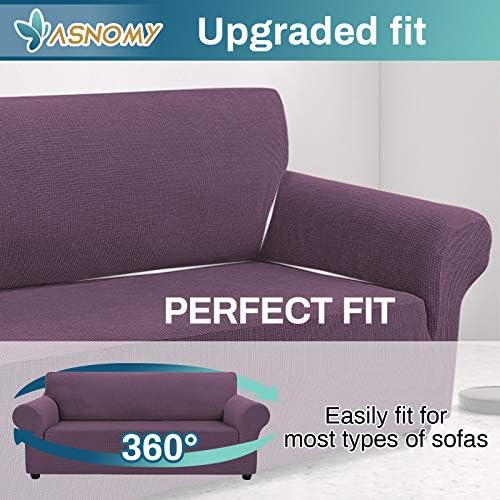 Asnomy Stretch Couch Covers for Sofa Washable, 3 Cushion Couch,Gray Purple - Image 4