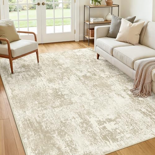 RELEANY Washable 5'x7' Abstract Area Rug for Living Room Cream Beige - Image 2