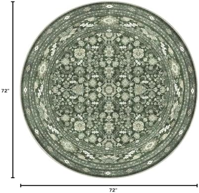 OPPODREAM Vintage Dark Green Area Rugs 6' Round, Washable Rug for Living Room - Image 2