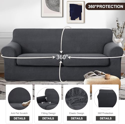 U-NICE HOME 3 Pieces Stretch Couch Cover Sofa Slipcover, Dark Grey - Image 4