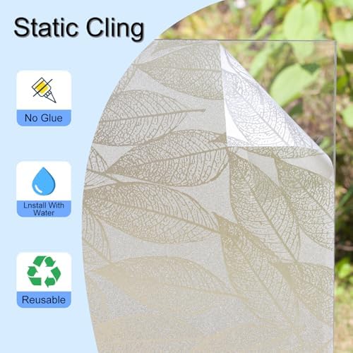 CottonColors Leaf Pattern Window Privacy Film 35" x 118", Non-Adhesive - Image 5