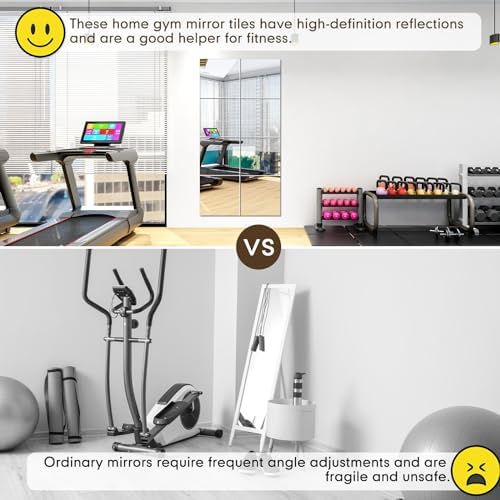 Queekay 20 Pcs Home Gym Mirrors 12'' x 12'' Mirror Tiles Self Adhesive Workout Frameless Acrylic Wall Mirror 2mm Thick Wall Mounted Mirror Sheets Mirror Trays for Wedding Table Centerpieces - Image 3