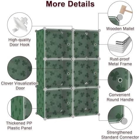 C&AHOME Clover Embossed Storage Organizer with Doors 6-Cube Shelf Green - Image 6