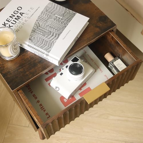 Fultyle Mid Century Modern Nightstand, Walnut Bedside Table with Storage - Image 6