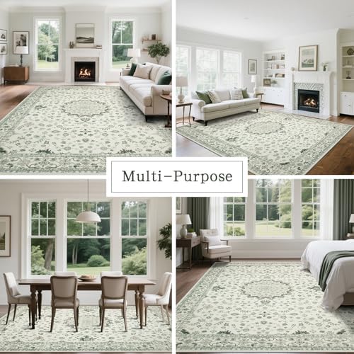 8x10 Washable Area Rugs for Living Room,Bedroom,Dining Room - Green Retro - Image 5