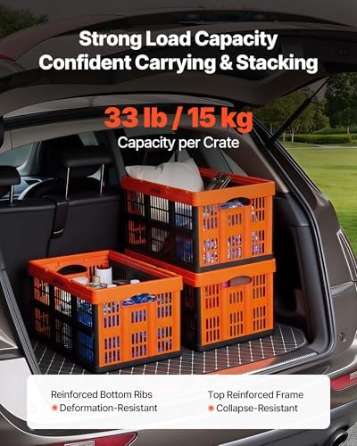 VEVOR Plastic Collapsible Storage Bins, 45L 6 Packs, Stackable Folding Storage Crates with Handles, Holds 33 lbs Per Bin, Foldable Heavy Duty Containers, Space-Saving Baskets, for Home Organizing - Image 3