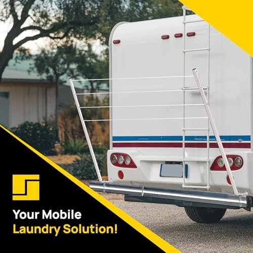 Stromberg Carlson CL-100 Bumper Mounted Clothesline - 48" aluminum foldable travel drying rack for RV Bumper, camper, and outdoor use; 84" hanging space, ideal RV clothesline and camping laundry rack. - Image 5