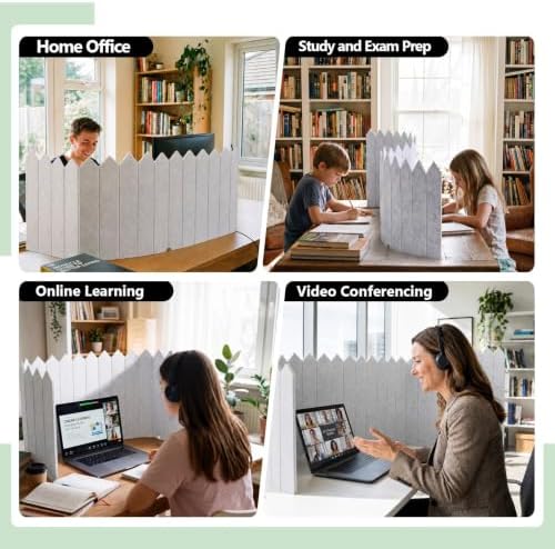 86.5 x 16'' Foldable Felt Desk Divider with 25 Thumbtacks & 8 Clips, Acoustic Desk Partition Privacy Panel, Versatile Cubicle Shield Hanging Note Item, for Office Home (Triangular) - Image 5