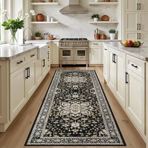 Hallway Runner Rug: 2.6x8 Kitchen Rugs for Living Room Black Gold by EXPEDIX