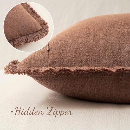 MIULEE Linen Fringe Decorative Fall Euro Throw Pillow Covers Brick 24x24 - Image 3