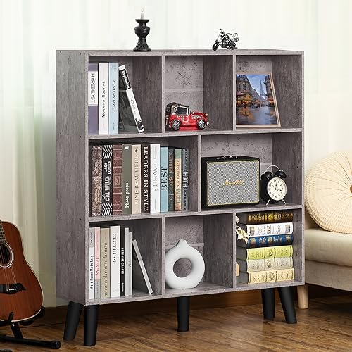 LEYAOYAO 8 Cube Bookshelf,Mid-Century Modern Bookcase with Legs,Dirty Grey by LEYAOYAO-Findtheshiningpointofyourideallife%EF%BC%81
