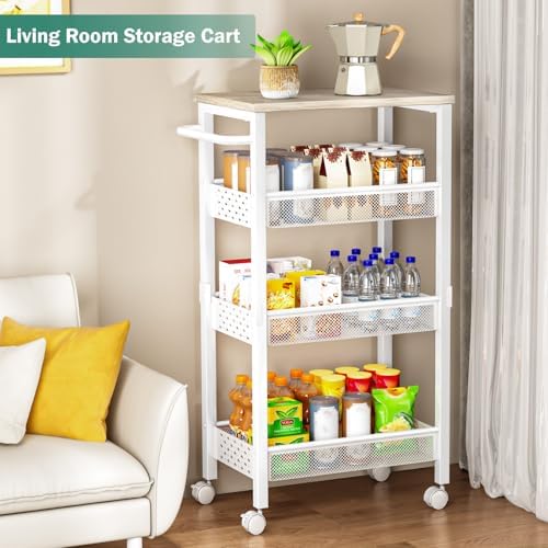 Vivihomety 4-Tier Laundry Utility Rolling Storage Cart with Wheels, Metal - Image 6