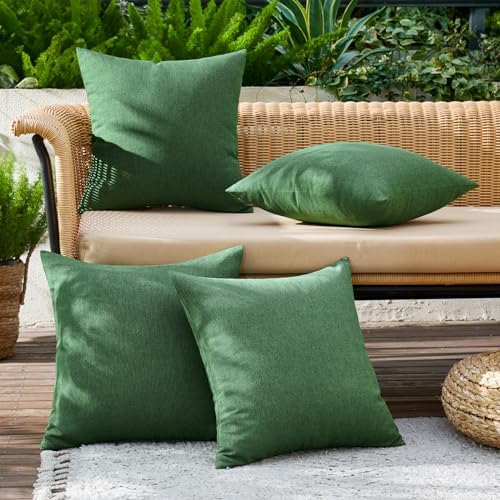 MIULEE Pack of 4 Decorative Outdoor Throw Pillow Covers Linen Waterproof Pillow Covers Summer Farmhouse Cushion Cases for Patio Garden Tent Balcony Couch Sofa 16x16 Inch Dark Green - Image 2