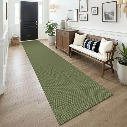 KOZYFLY Cotton 2.5'x14' Runners Rugs for Hallway, Long Washable Runner Rug, Woven Non Slip Kitchen Runner, Flatweave Entryway Rug, Floor Carpet for Entry, Aisle, Hall, Olive Green/Earthy Green by KOZYFLY