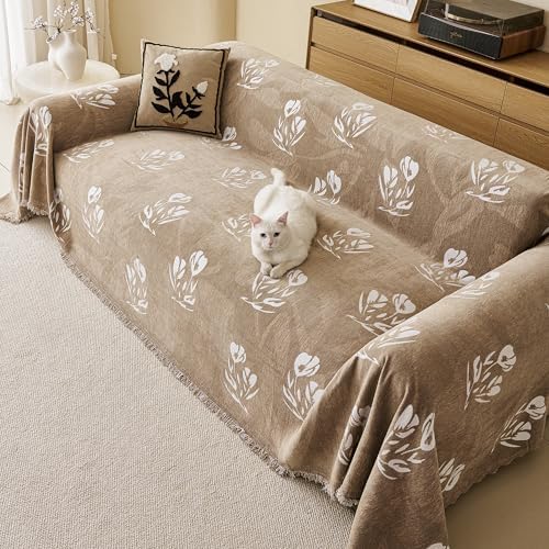 Couch Cover for Dogs Washable Sofa Cover, Sectional Couch Covers, Sofa Covers for 2 Cushion Couch, Non Slip Stripe Sofa Slipcovers Furniture Protector (Floral ‌Light Coffee 71x150) by Unknown