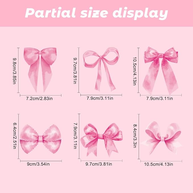 Arawat 8Sheets/48 Pcs Pink Coquette Bow Room Decor for Bathroom Women Bedroom Aesthetic Room Decor Bow wall Decoration for Bedroom Pink Bows wall Stickers Decals Peel and Stick - Image 6