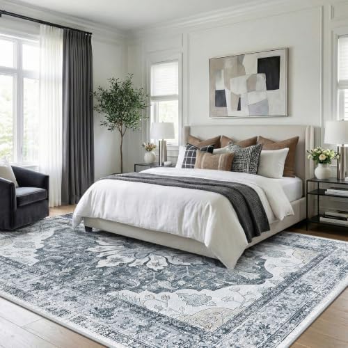 RELEANY Washable Area Rug, 8'x10', Grey/White/Beige - Image 3