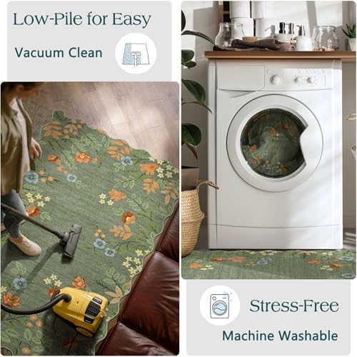 Floral Outdoor Rug - 28" x 43" Front Door Mat Indoor Outside Entrance Non-Slip Washable Outdoor Mat Sage Green Boho Flower Rug for Entryway Kitchen Bedroom Layered Doormat for Front Porch - Image 7