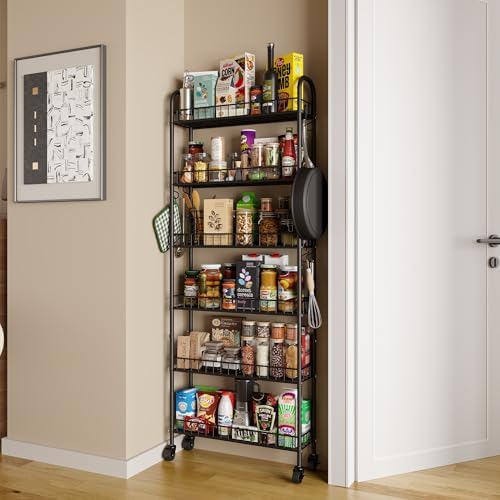Slim Rolling Storage Cart with Wheels, Metal 6 Tier Spice Rack Mobile Shelving Unit Organizer Kitchen Utility Cart for Office Bathroom Kitchen Laundry Room Narrow Places (6inches) - Image 7