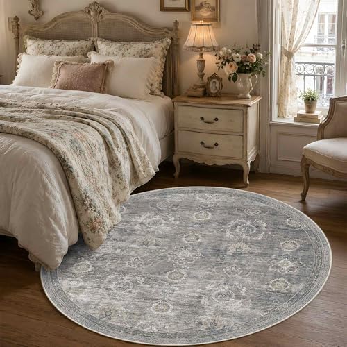 Rugxara 6ft Round Rug Washable Circle Area Rug for Living Room, Grey/Taupe - Image 3
