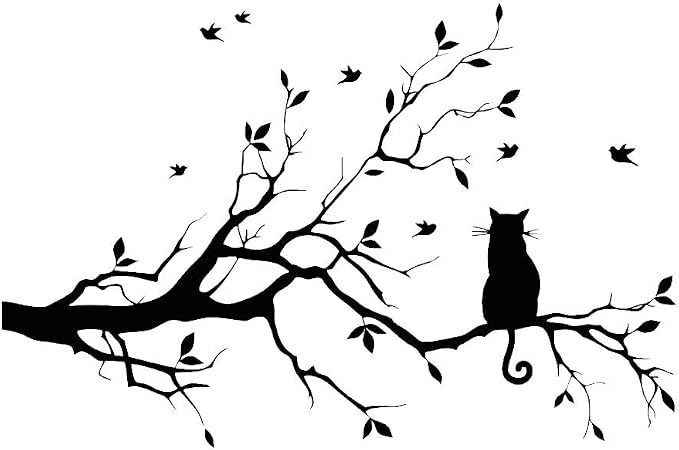 14.2 x 22in Black Cat on Tree Branches Wall Decor Stickers | DIY Removable Wall Art Decal Mural Wallpaper Home Decoration for Living Room, Bedroom, Farmhouse, Bathroom Decor by Lnrkai