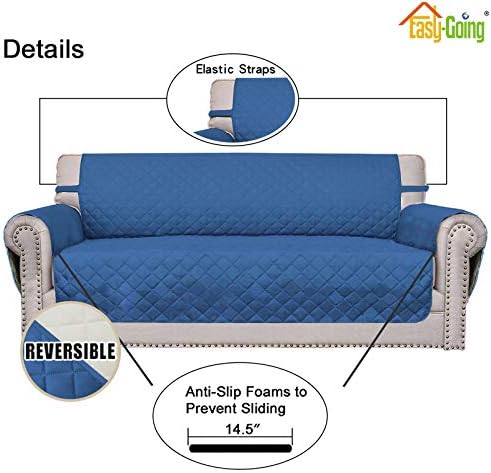 Easy-Going Reversible Couch Cover, 2 Cushion Sofa, Blue/Ivory - Image 3