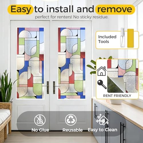 OHTMERU 3D Stained Glass Window Privacy Film Decorative Non-Adhesive - Image 5