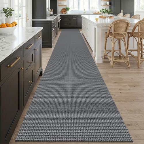 KOZYFLY 3x20 Runners Rugs for Hallway, Extra Long Washable Runner Rug, Non Slip Rubber Backed Kitchen Runner, Cotton Entryway Rug, Floor Carpet for Entry, Aisle, Hall, Grey/Dark Grey - Image 2