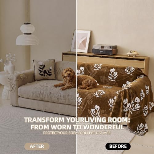 Couch Cover for Dogs Washable Sofa Cover, Sectional Couch Covers, Sofa Covers for 2 Cushion Couch, Non Slip Stripe Sofa Slipcovers Furniture Protector (Floral ‌Brown 91x150) - Image 4