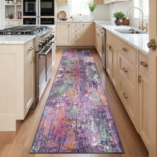 RELEANY Washable Runner 2'x6' Abstract Area Rug for Hallway Purple Multi by RELEANY